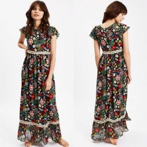 Modcloth 60s Floral Fringe Maxi Traffic People